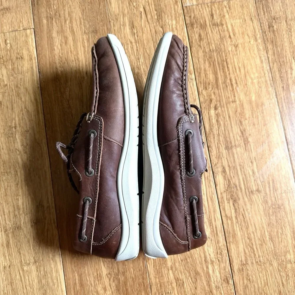 SAS Leather Boat Shoes Mens 10.5 W Wide Brown Lace Up Made in USA Comfort Casual